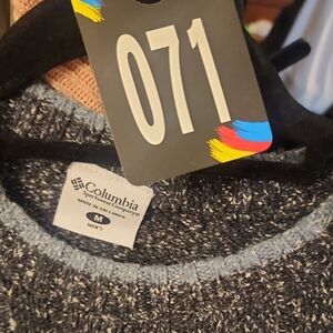 #71...Columbia Men's Charcoal and Light Blue Sweater...Medium